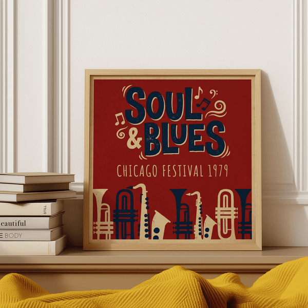 Soul Blues Festival Art print in Red, Blue, Beige for creative studio