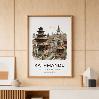 Detailed cityscape wall art showing tiered wooden pagoda and clustered rooftops