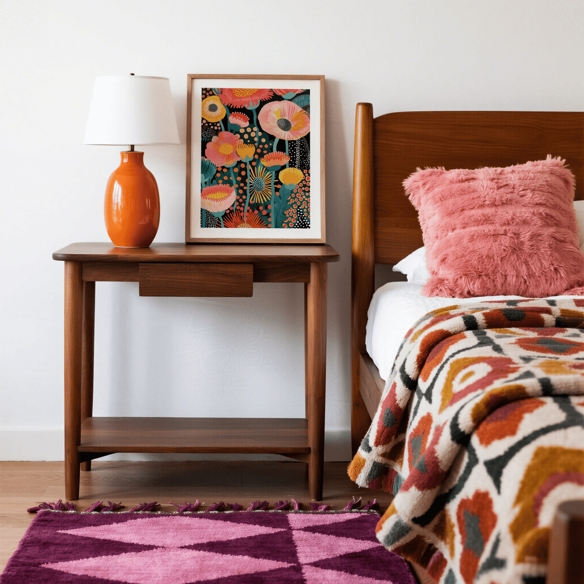 Tropical Floral Print in yellow and multicolored style for hallway poster
