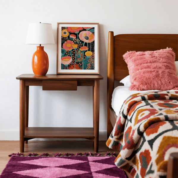 Tropical Floral Print in yellow and multicolored style for hallway poster