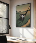 Foreground Golf Driver Art Print with oversized driver head behind a golf ball on fairway turf