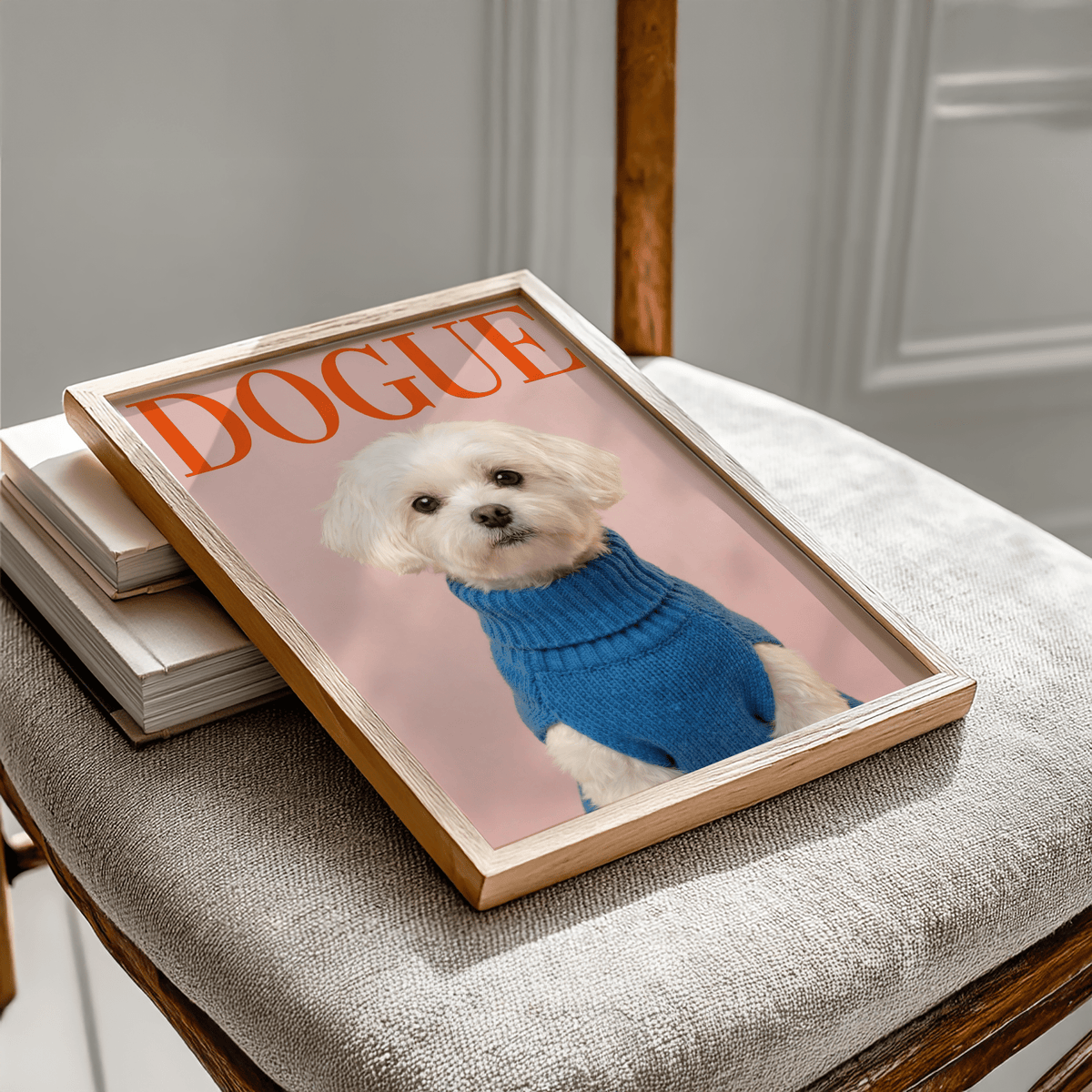 Chic Maltese Dog Wall Art featuring Red, Pink, and Blue in modern print