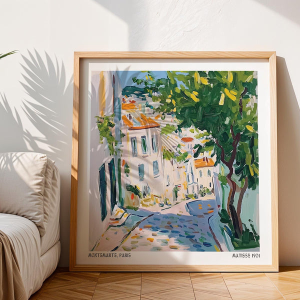 French Artwork Prints showing a peaceful Paris hilltop street scene.