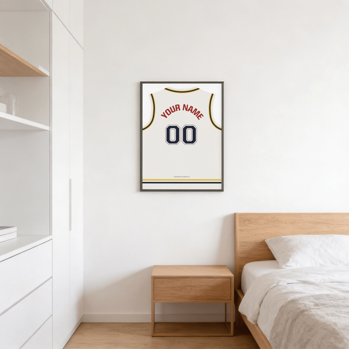 Close-up Denver Nuggets Basketball Jersey Poster showing arched name text and outlined numerals