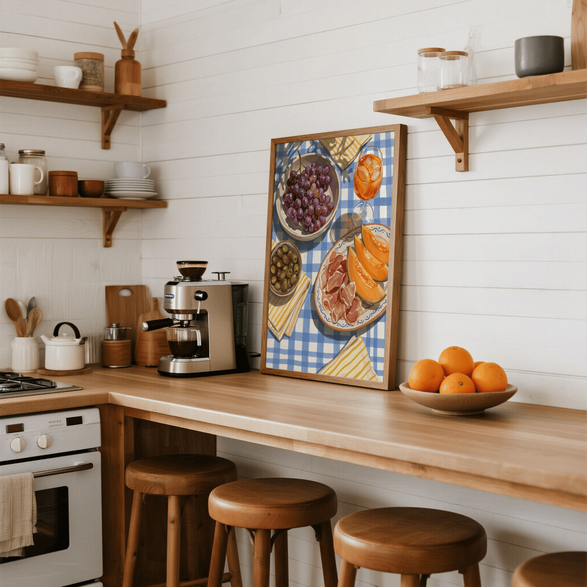 Picnic Decor Wall Art featuring blue tablecloth for dining room poster