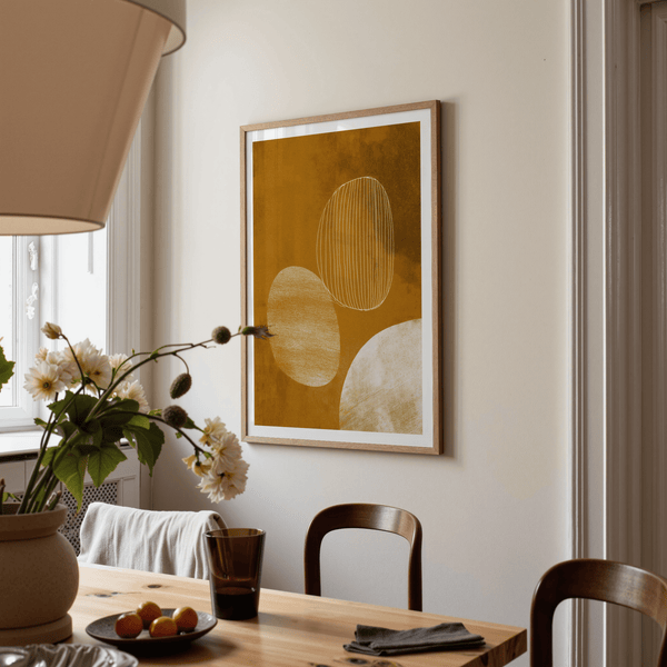 Minimalist Line Art Poster with thin contour lines and three simplified shapes