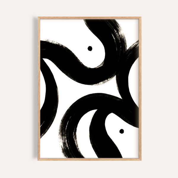 Black and white posters abstract brushstroke wall art for living room, Black and White, poster