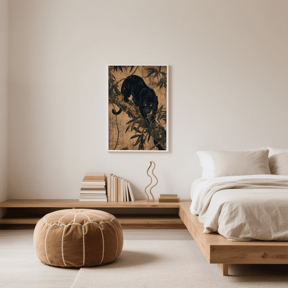 Wall art poster Jungle Wall Art, beige background, black panther for den