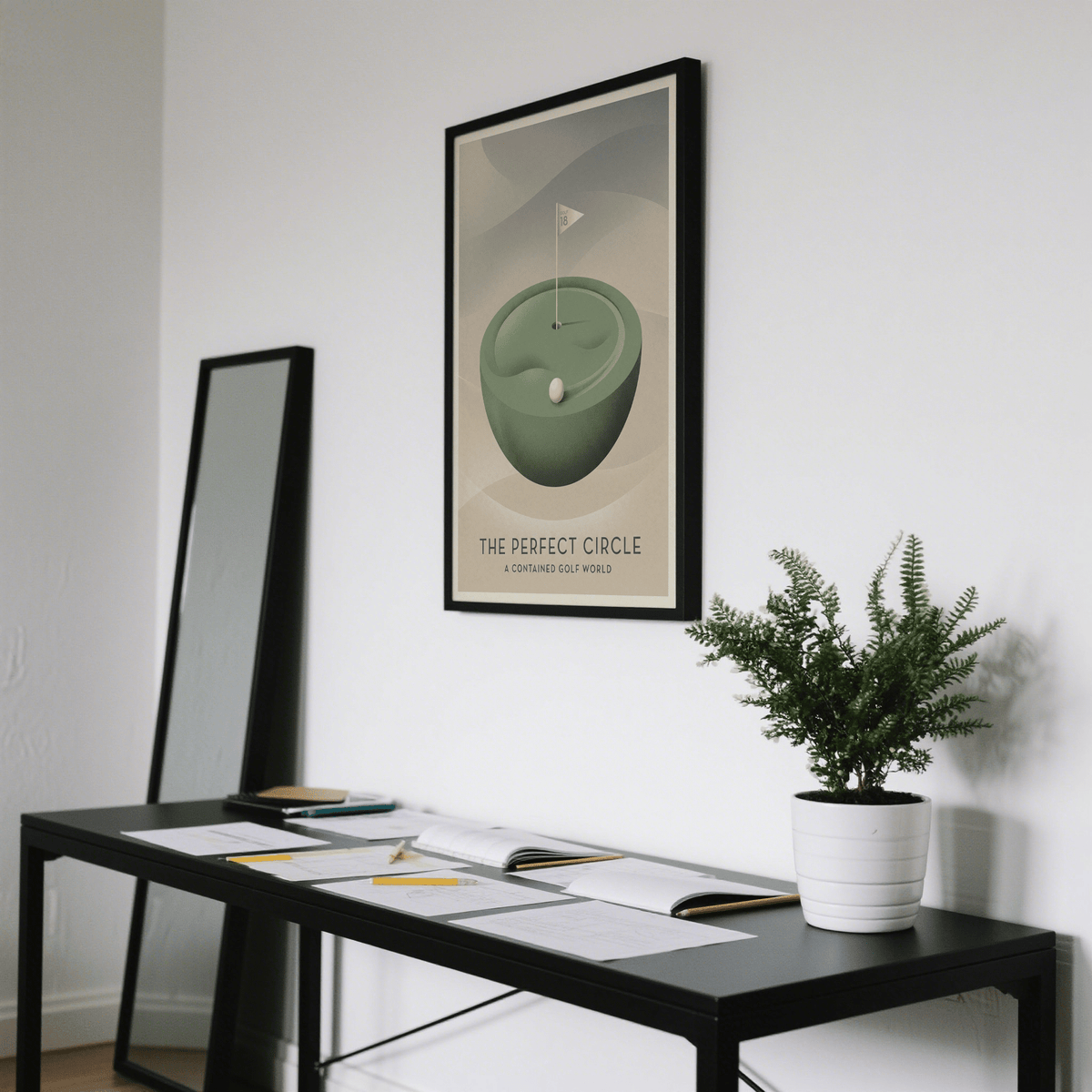 Golf Art Print showing contained golf world concept with bowl-shaped green