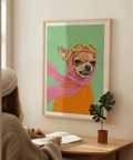Funny Dog Art print with Pink, Orange, and Green accents for hallway