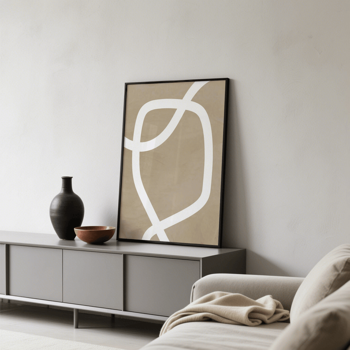 Minimalist art wall print with smooth Beige and White colors for den
