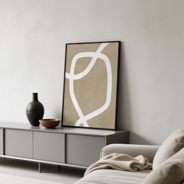 Minimalist art wall print with smooth Beige and White colors for den