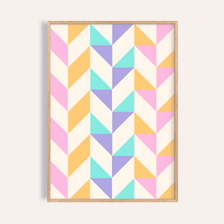Geometric Pattern Print with Orange and Blue for living room wall art
