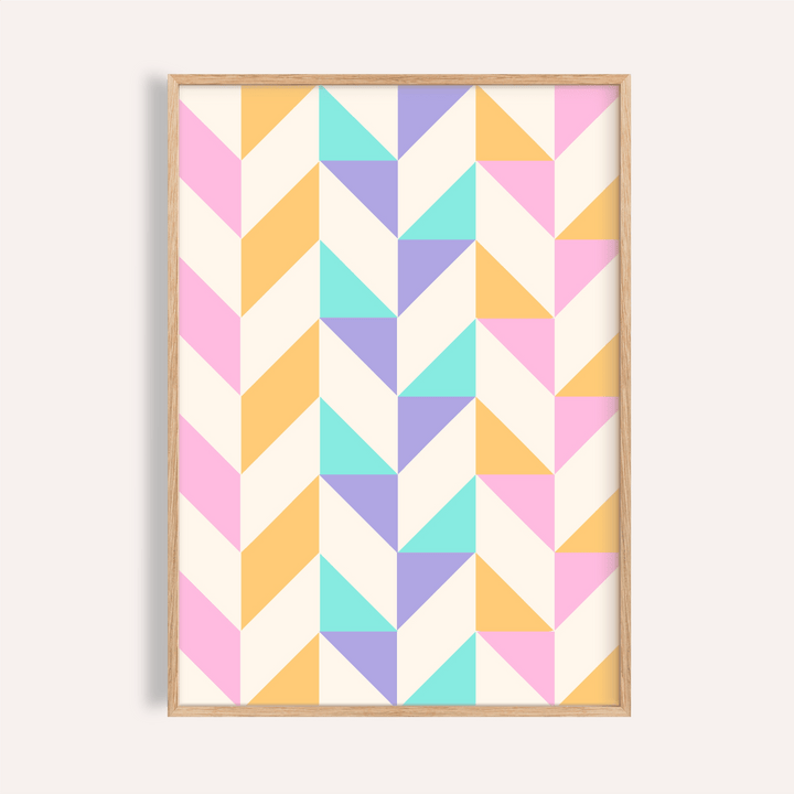 Geometric Pattern Print with Orange and Blue for living room wall art