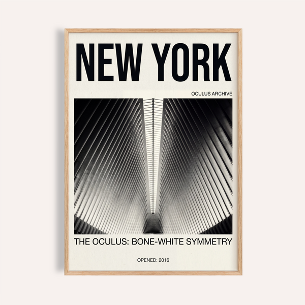 Framed-style New York wall art poster with Oculus ribbed symmetry photo