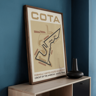 Graphic Cota Formula 1 Wall Art print with large COTA title and Austin, Texas caption