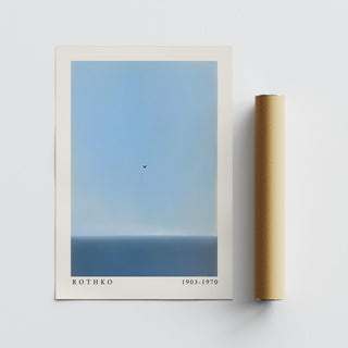 Minimalist blue wall art showcasing vast sky and ocean below.