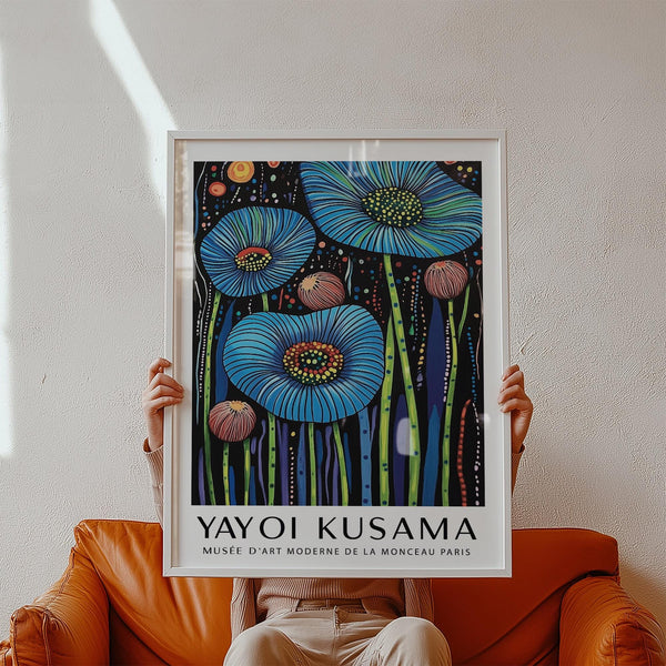 Bold Wall Art Floral with dotted stems and vivid color contrasts.