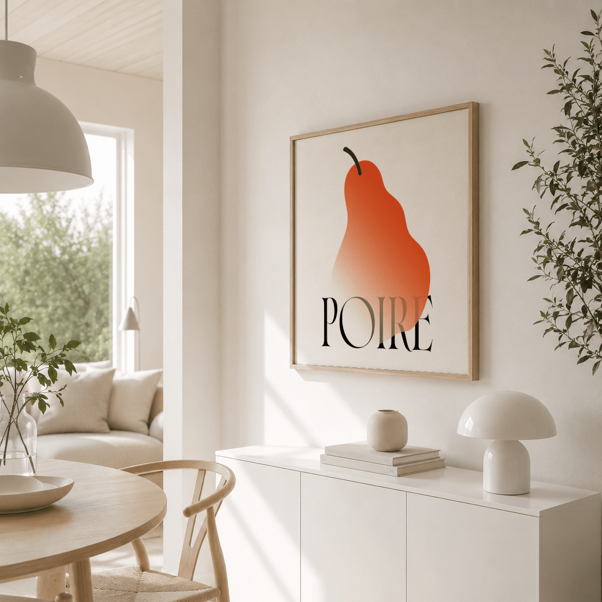 Modern Pear Poster with oversized pear silhouette and “POIRE” text in black on white