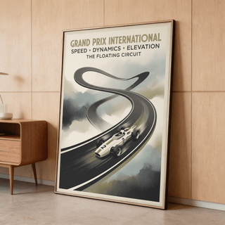 Grand Prix Racing Wall Art featuring retro typography and curved roadway