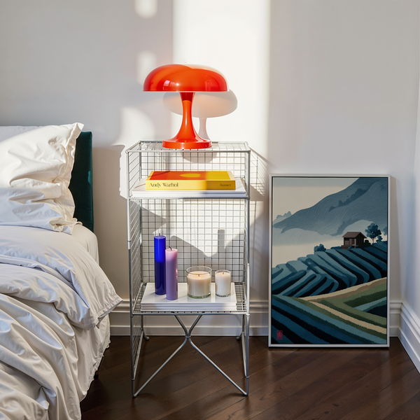 Curved terrace landscape poster with layered fields and fine line texture in the sky