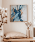Blue Abstract Wall Art, rich Blue and Gold brushwork, office or study wall art