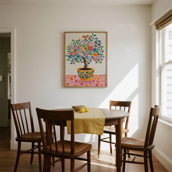 Tree of Life Wall Art featuring bright flowers and green leaves.
