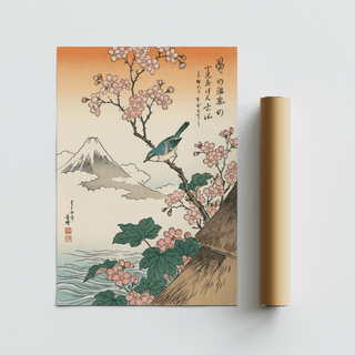 Japanese Cherry Blossom Art wall art in pink, green, blue for a serene office space