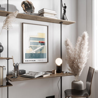 Geometric mid century modern art showcasing flat color blocks and clean design.