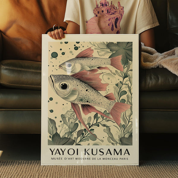 Fine-line Large Fish Wall Art print with soft contrast and flowing detail.