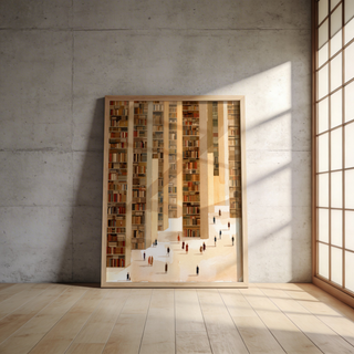 Detailed bookcase pattern poster for a reading room wall