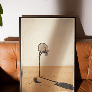 Basketball Hoop Art Print with vintage grain and hanging net detail