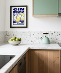 Art print of Vintage Gin Fizz Print, Blue/Yellow, ideal for lounge