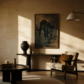 Bamboo Jungle Print wall art with main colors green and black for modern space