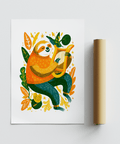 Sloth Art Print botanical vibrant multicolored print for office wall