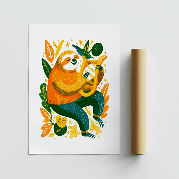 Sloth Art Print botanical vibrant multicolored print for office wall