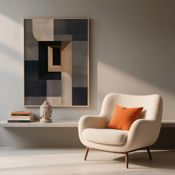 Abstract Wabi Sabi Print combining Gray and Beige, calming print for dining room