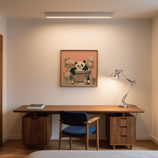 Minimalist Panda Bath Print with Gray, Brown, and White for bedroom