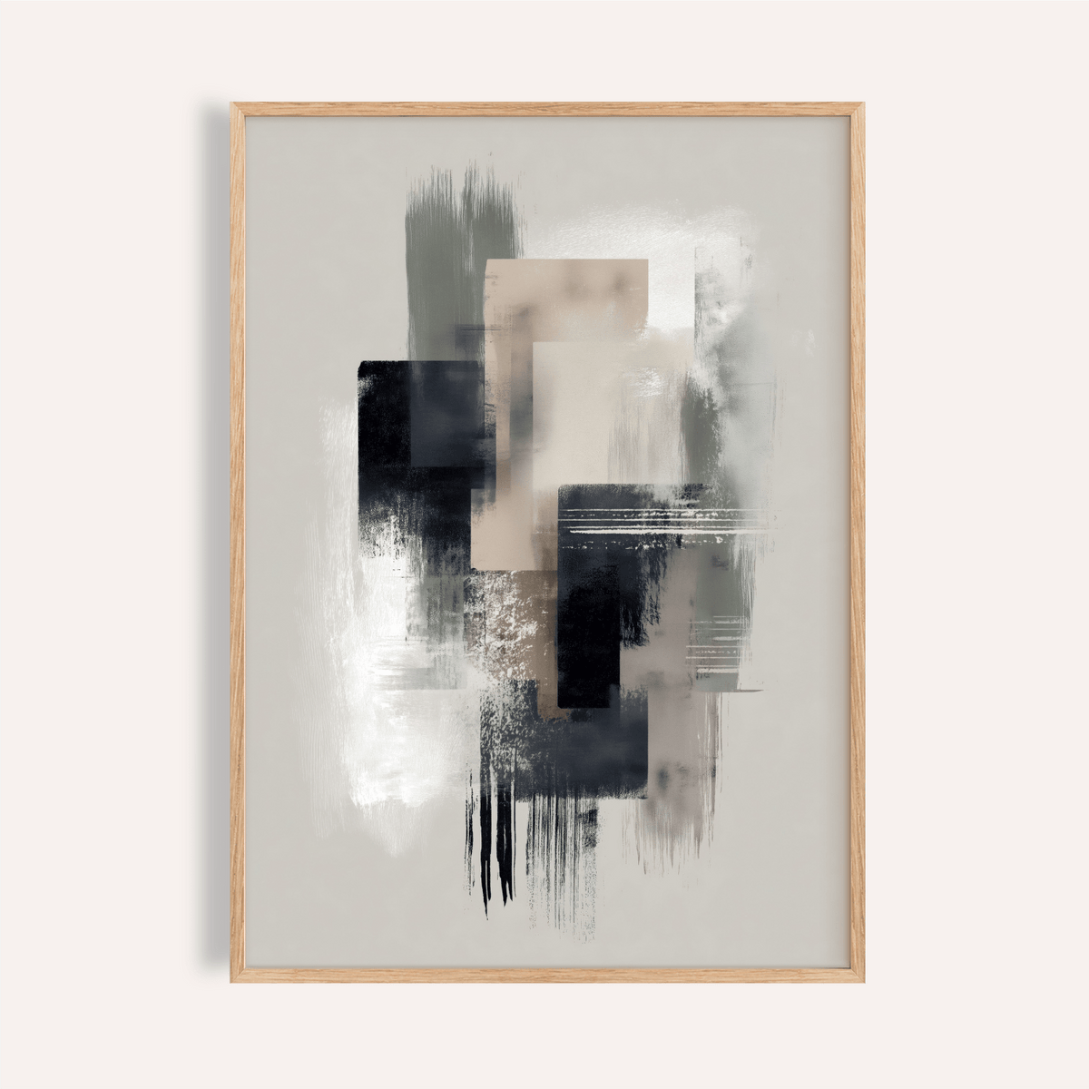 Large Wabi Sabi Print with Green and Beige tones for living room wall art