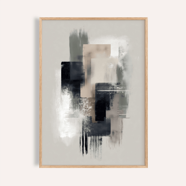 Large Wabi Sabi Print with Green and Beige tones for living room wall art