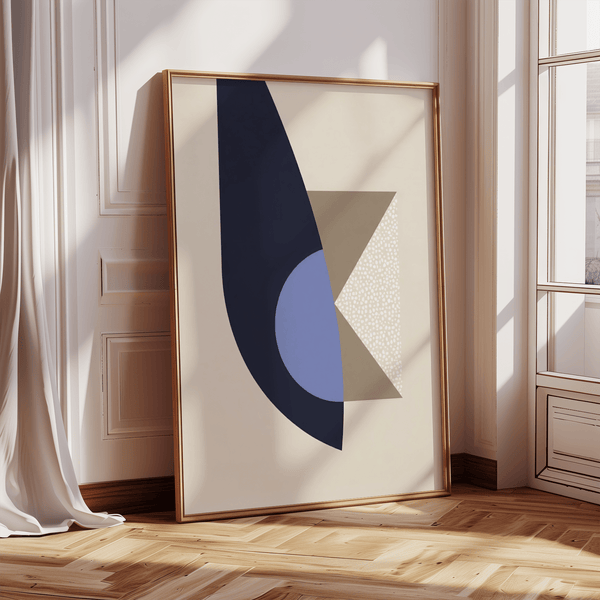 Minimalist Modern Wall Art Print using Blue, Beige, Brown, perfect for study