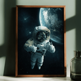 Astronaut Wall Art poster, Blue Black White, enhances reading nook ambiance