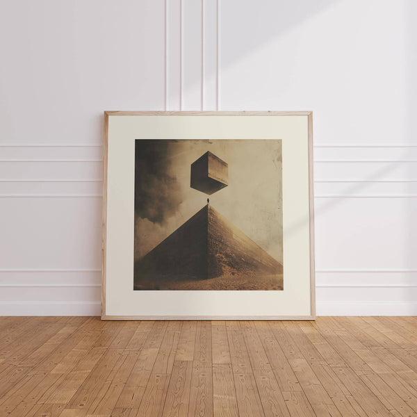 Matte finish neutral color wall art with abstract desert geometry