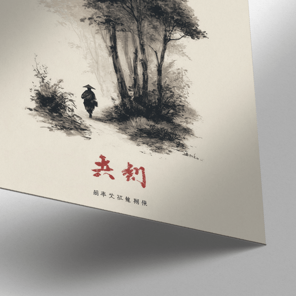 Asian Ink Art poster with Gray and White, ideal for study room