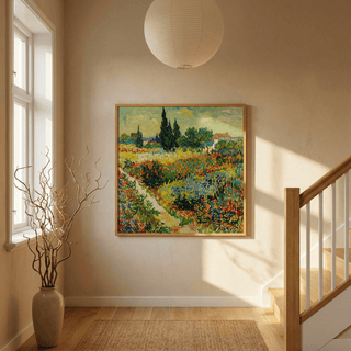 Colorful Landscape Art Print with lush green shades for creative space