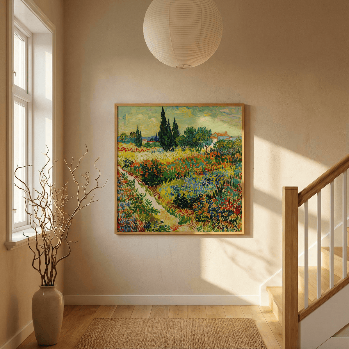 Colorful Landscape Art Print with lush green shades for creative space