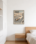 Old-school Grand Prix wall art print in Blue, Red, Beige color palette