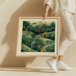 Japandi-style large nature wall art featuring rolling hills and soft textures