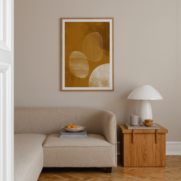 Minimalist Line Art Poster featuring an outlined oval over a textured background