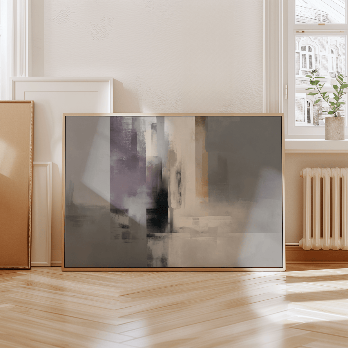 Calming Art Print Grey Purple for tranquil bedroom atmosphere, with purple and gray